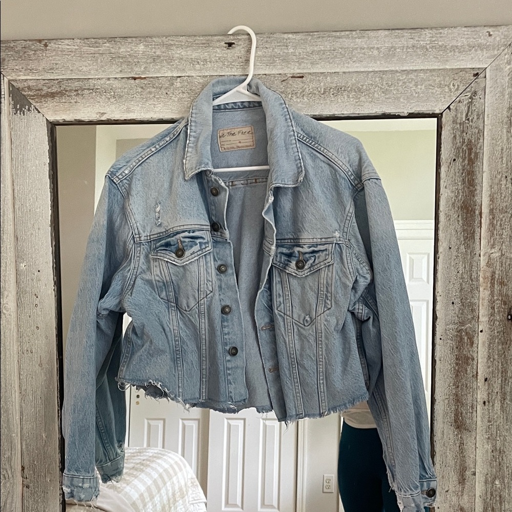 We The Free Light Blue Distressed Jean Jacket